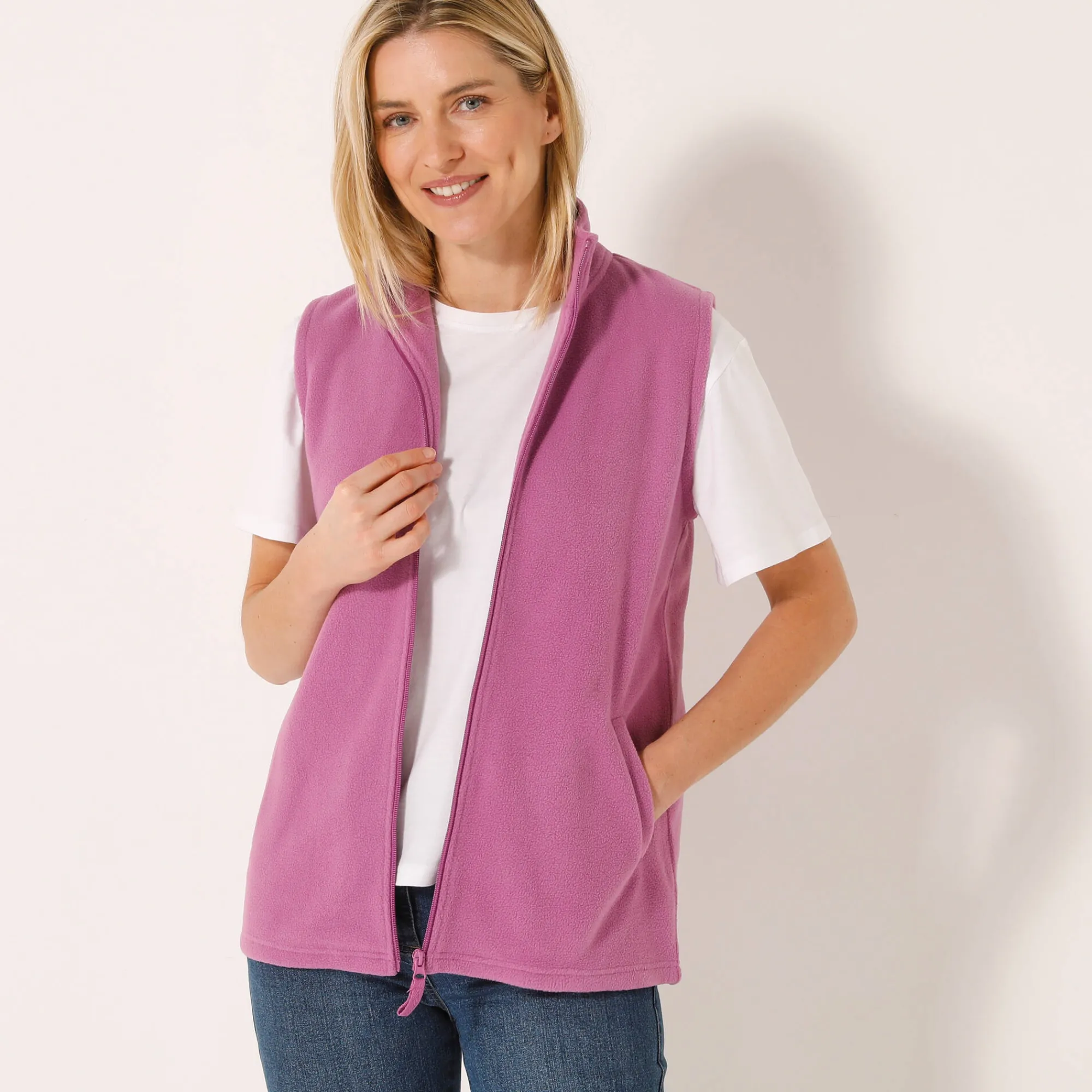 Trui En Vest<Blancheporte Fleece jasje met rits, zonder mouwen violine