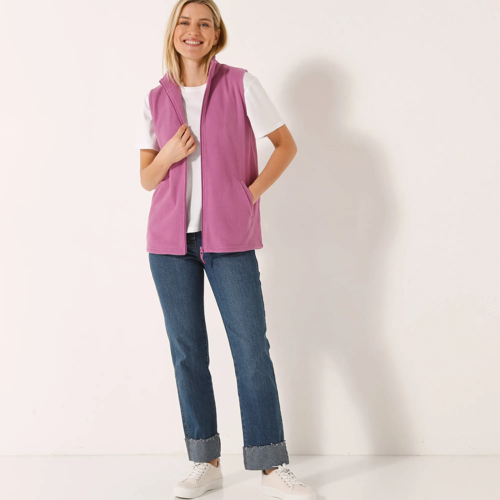 Trui En Vest<Blancheporte Fleece jasje met rits, zonder mouwen violine