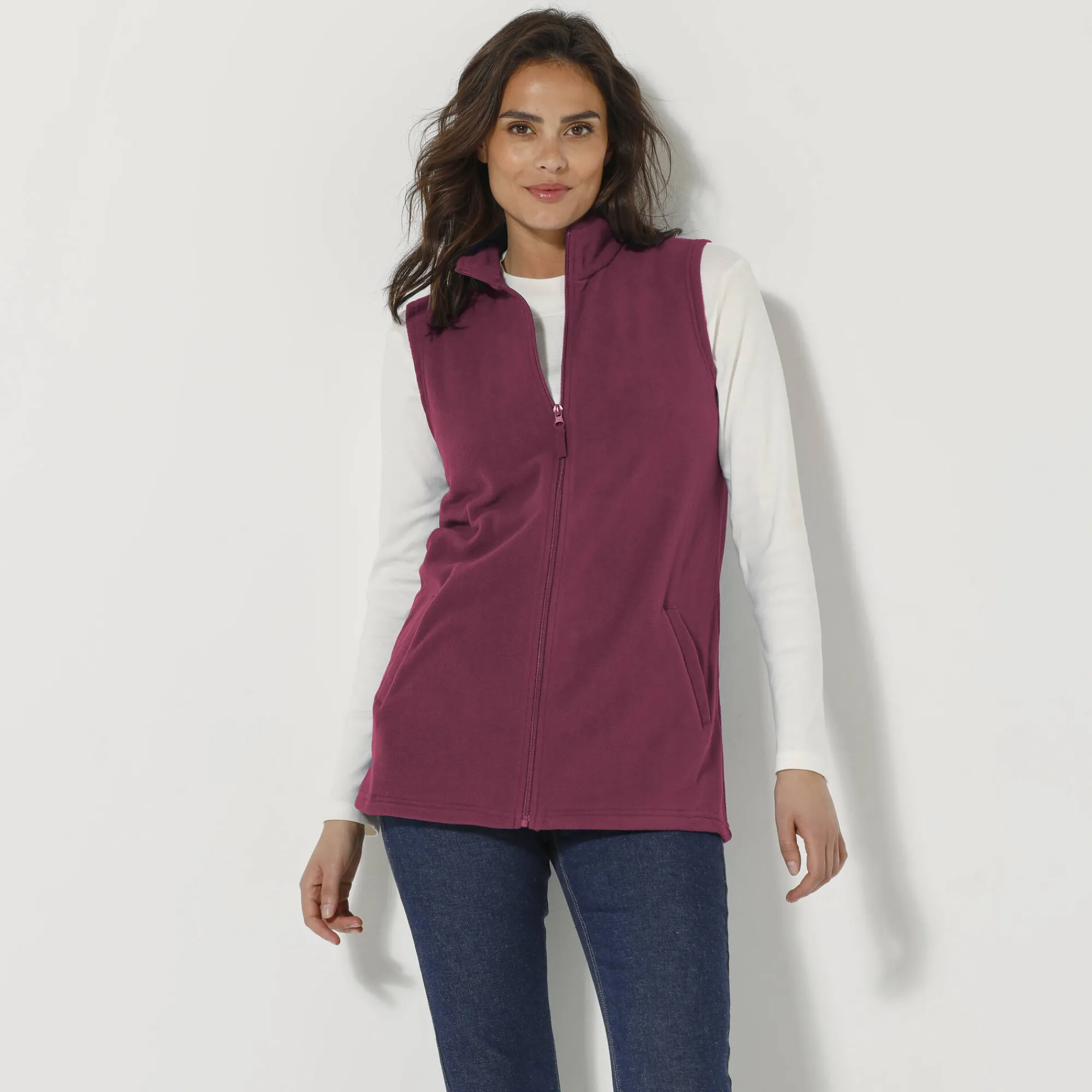 Trui En Vest<Blancheporte Fleece jasje met rits, zonder mouwen pruim