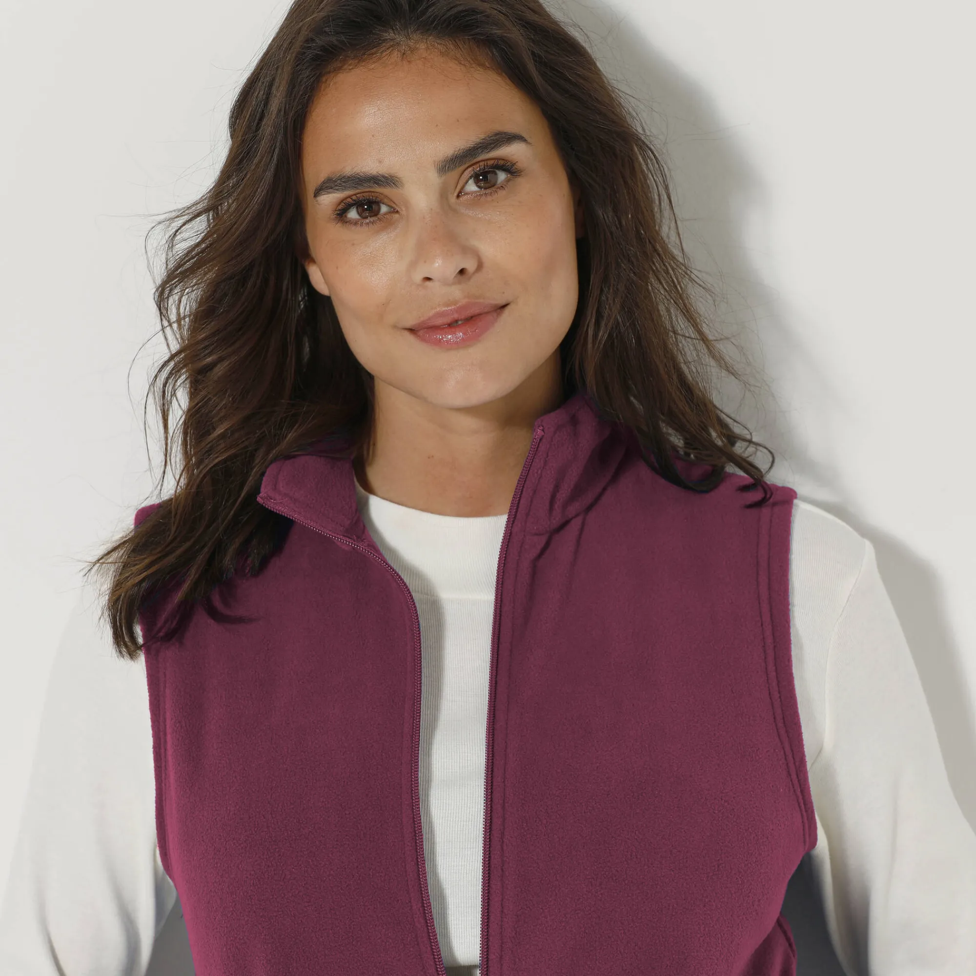 Trui En Vest<Blancheporte Fleece jasje met rits, zonder mouwen pruim