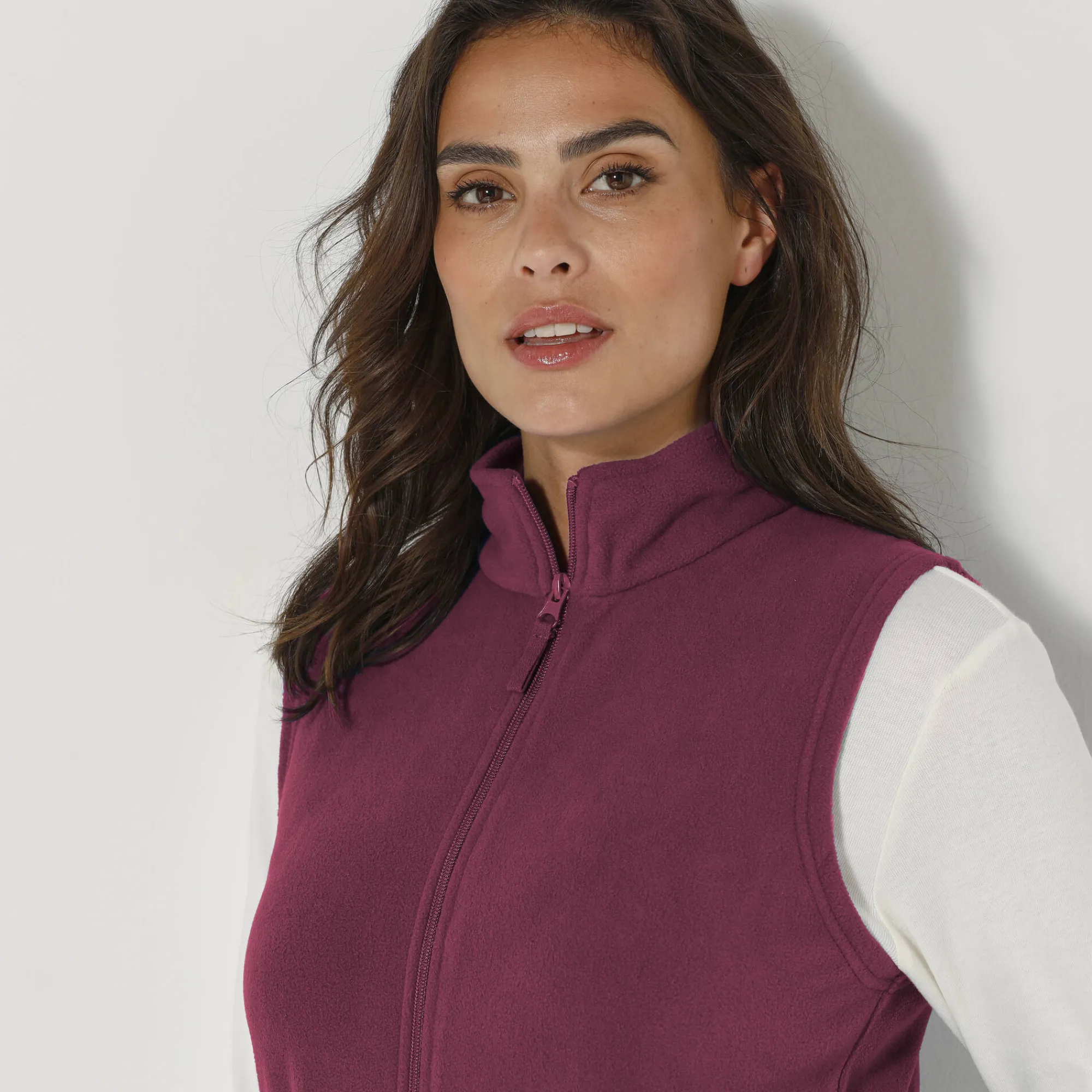 Trui En Vest<Blancheporte Fleece jasje met rits, zonder mouwen pruim