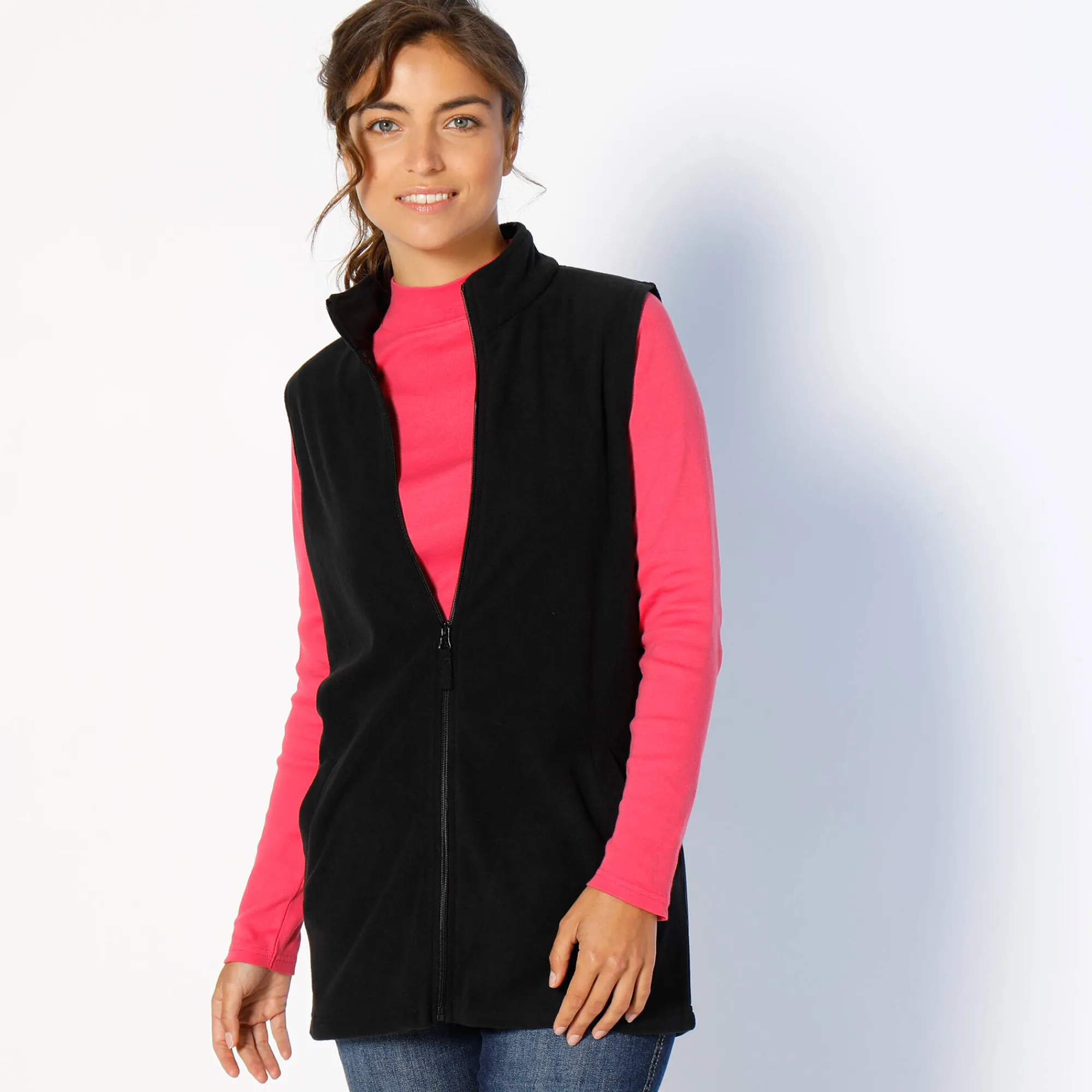 Trui En Vest<Blancheporte Fleece jasje met rits, zonder mouwen zwart