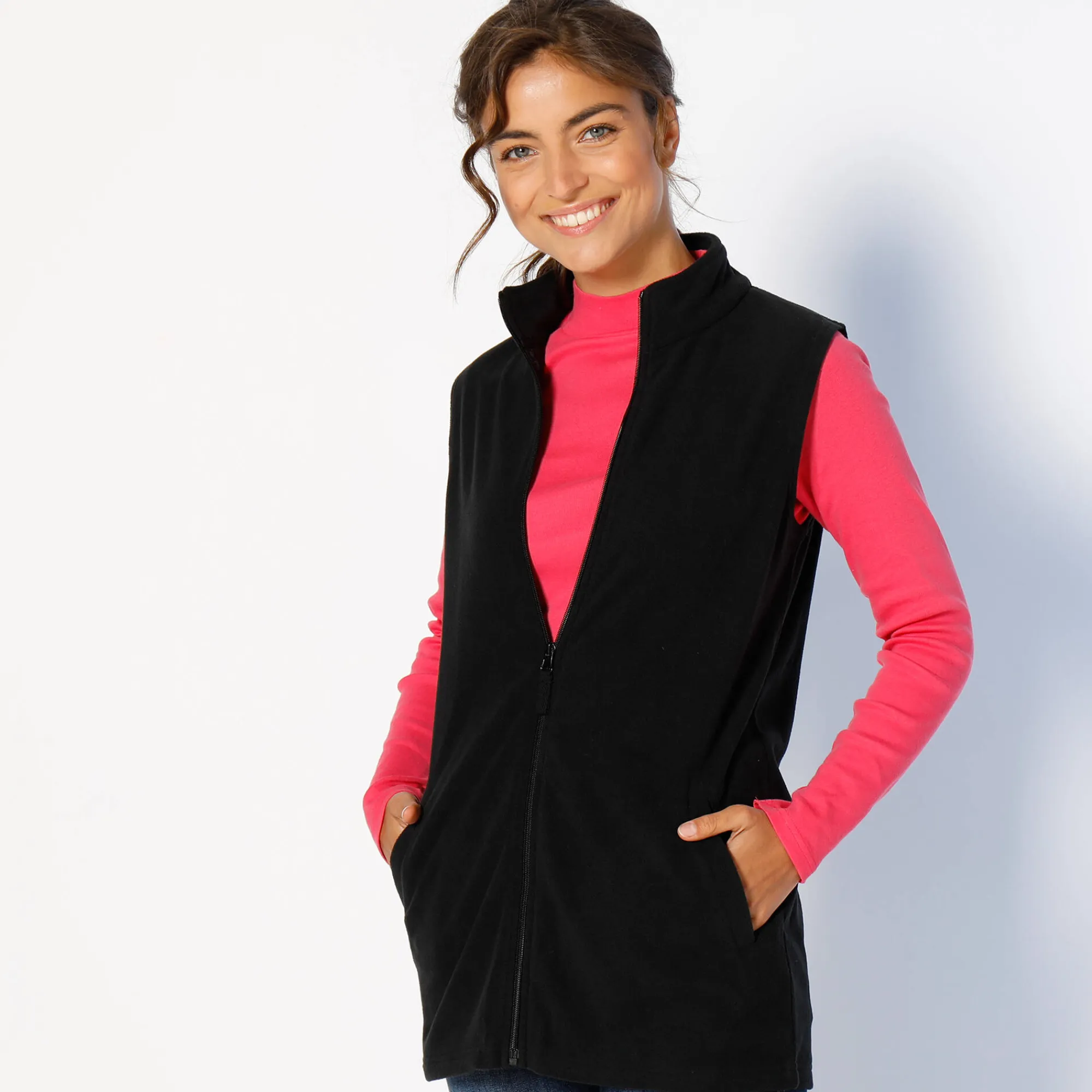 Trui En Vest<Blancheporte Fleece jasje met rits, zonder mouwen zwart