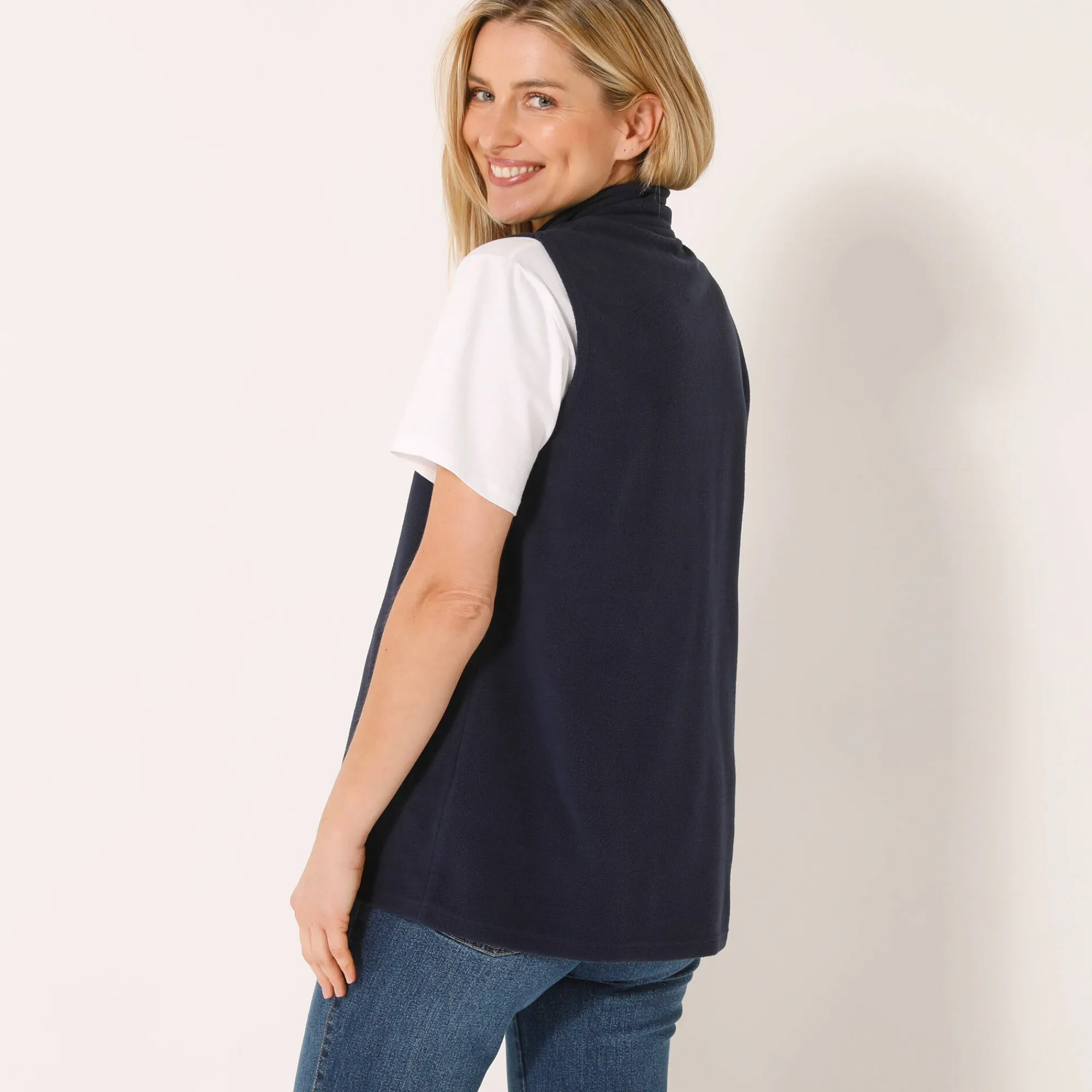Trui En Vest<Blancheporte Fleece jasje met rits, zonder mouwen marine