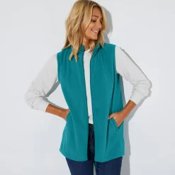 Trui En Vest<Blancheporte Fleece jasje met rits, zonder mouwen eendenblauw