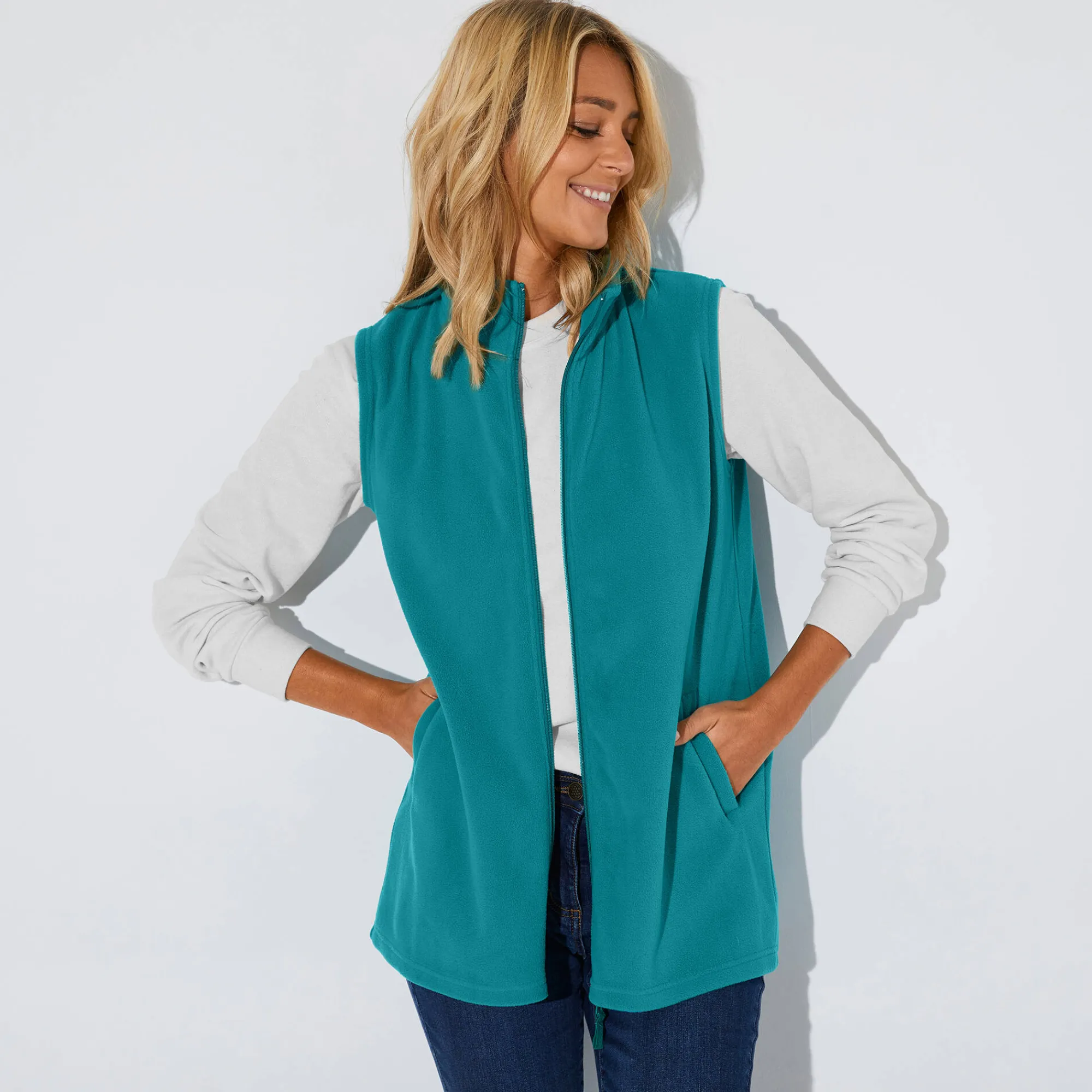 Trui En Vest<Blancheporte Fleece jasje met rits, zonder mouwen eendenblauw