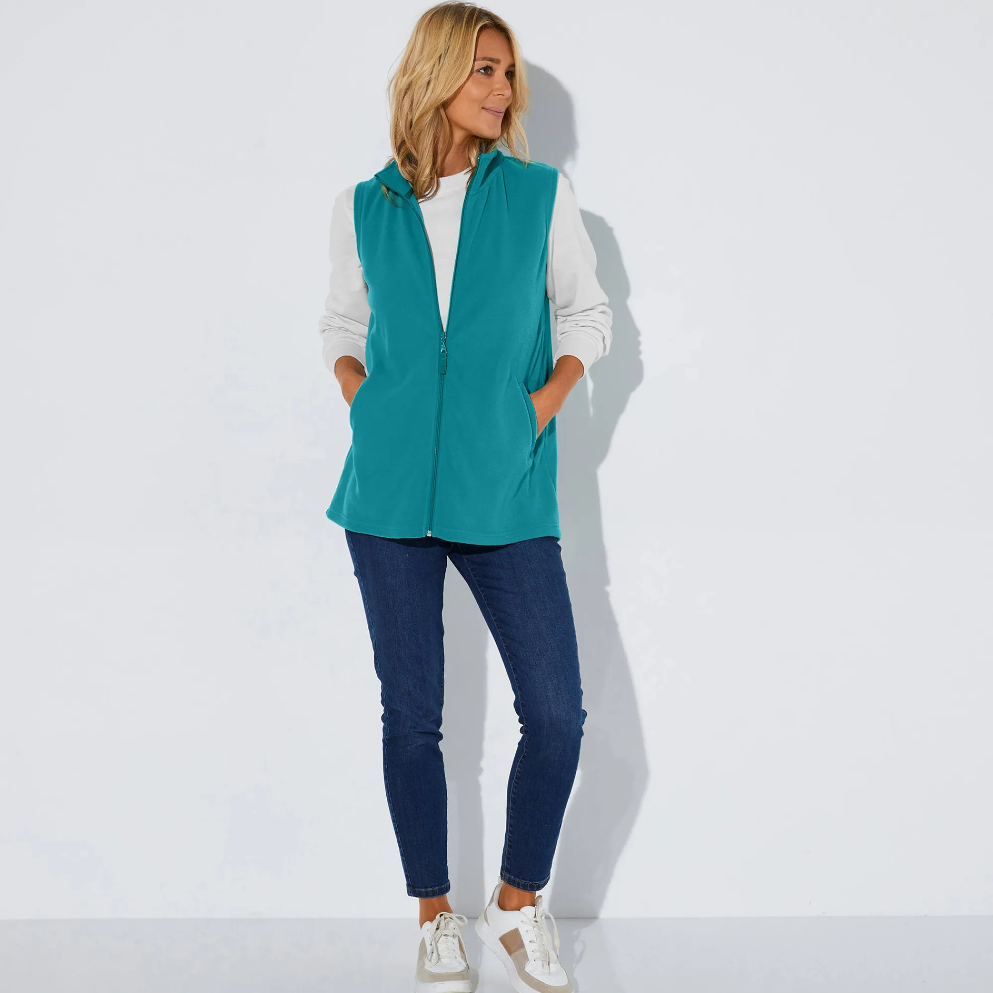 Trui En Vest<Blancheporte Fleece jasje met rits, zonder mouwen eendenblauw