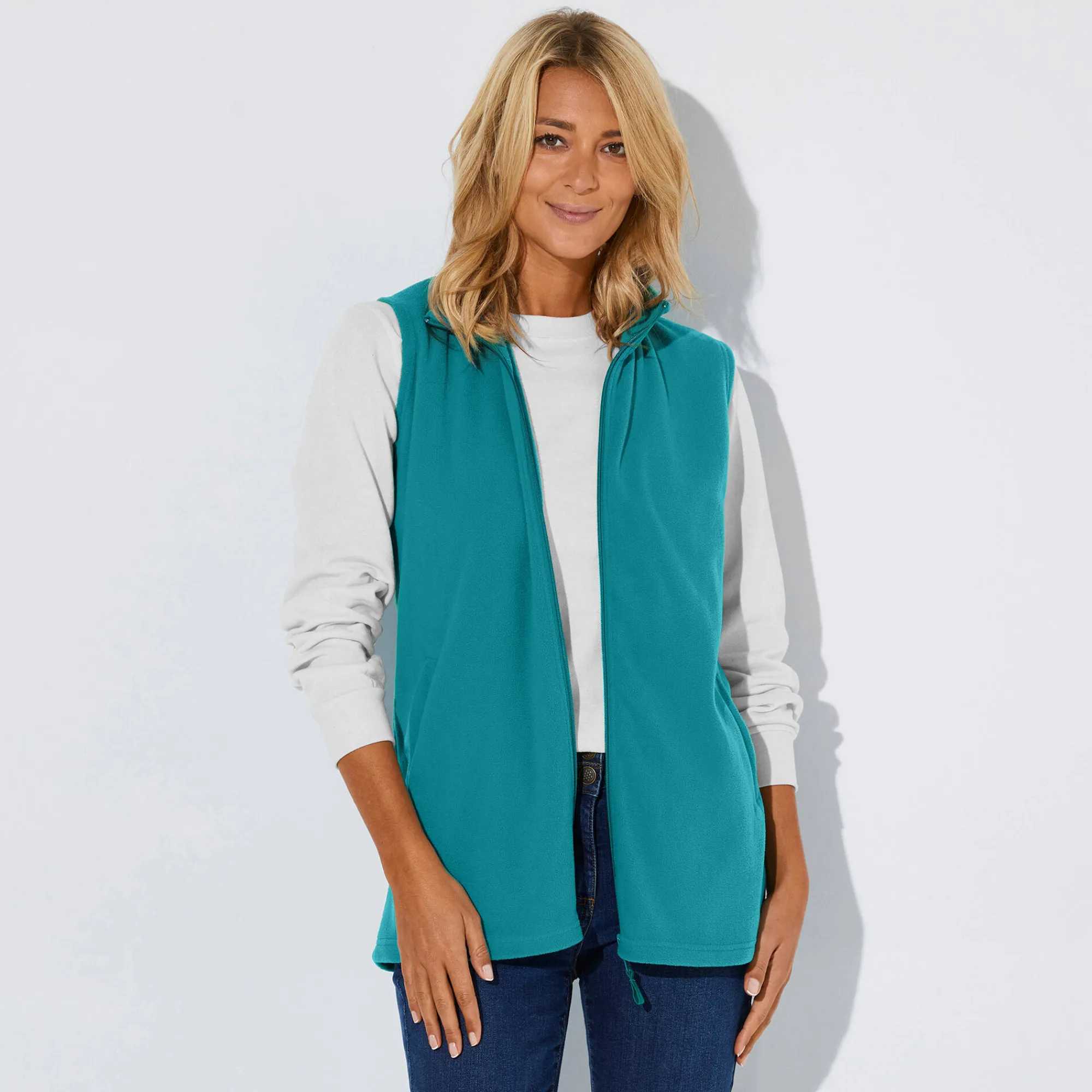 Trui En Vest<Blancheporte Fleece jasje met rits, zonder mouwen eendenblauw