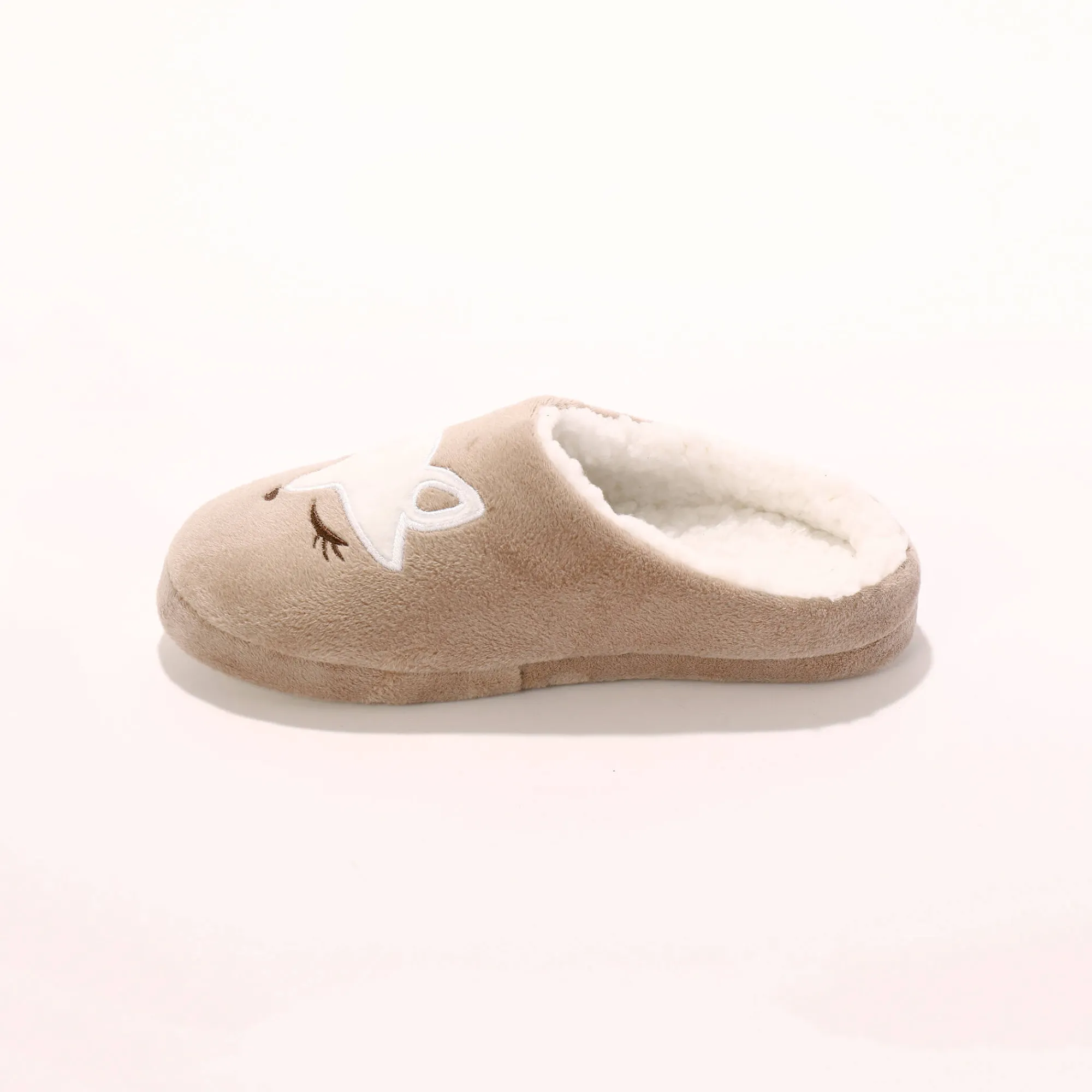 Sloffen|Sloffen<Blancheporte Fleece muiltjes met vossenborduursel taupe