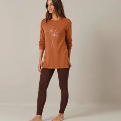 Pyjama<Blancheporte Fleece pyjamabroek met bloemenprint hazelnootbruin / chocolade