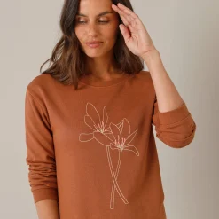 Pyjama<Blancheporte Fleece pyjamabroek met bloemenprint hazelnootbruin / chocolade