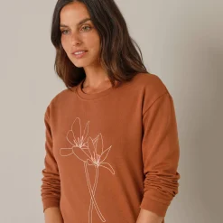 Pyjama<Blancheporte Fleece pyjamabroek met bloemenprint hazelnootbruin / chocolade