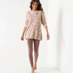 Pyjama<Blancheporte Fleece pyjamabroek met legging, hartjesprint beige / taupe