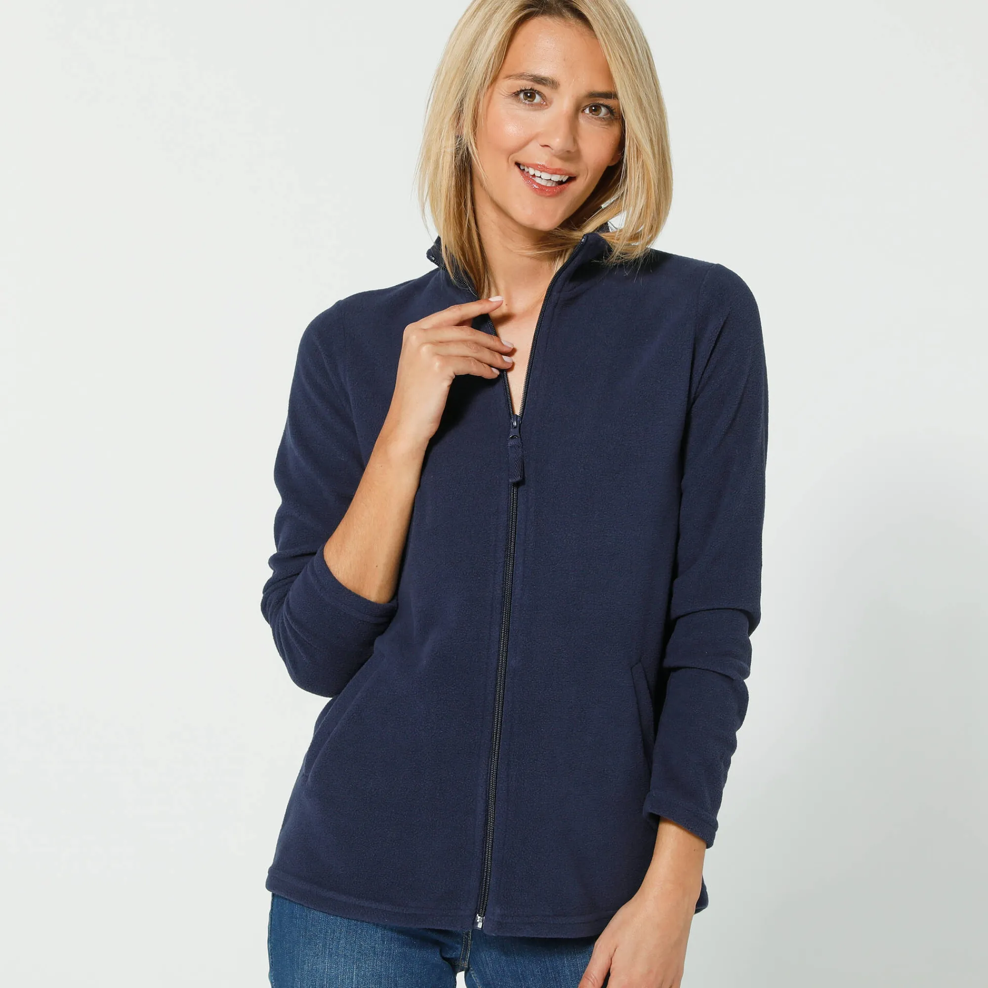 Trui En Vest<Blancheporte Fleecejasje met rits en lange mouwen marine