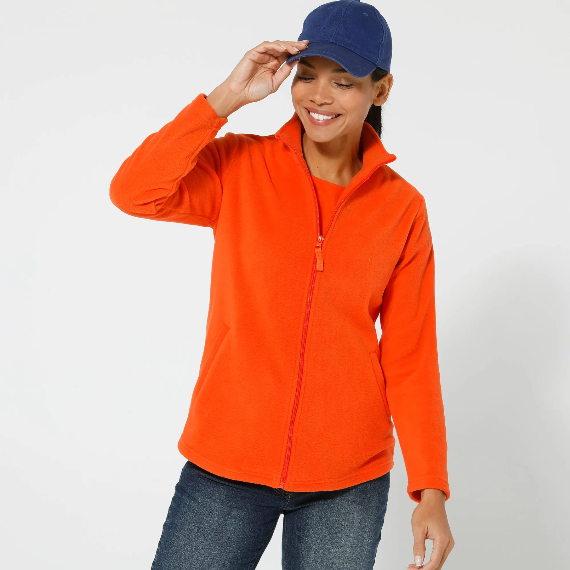 Trui En Vest<Blancheporte Fleecejasje met rits en lange mouwen oranje
