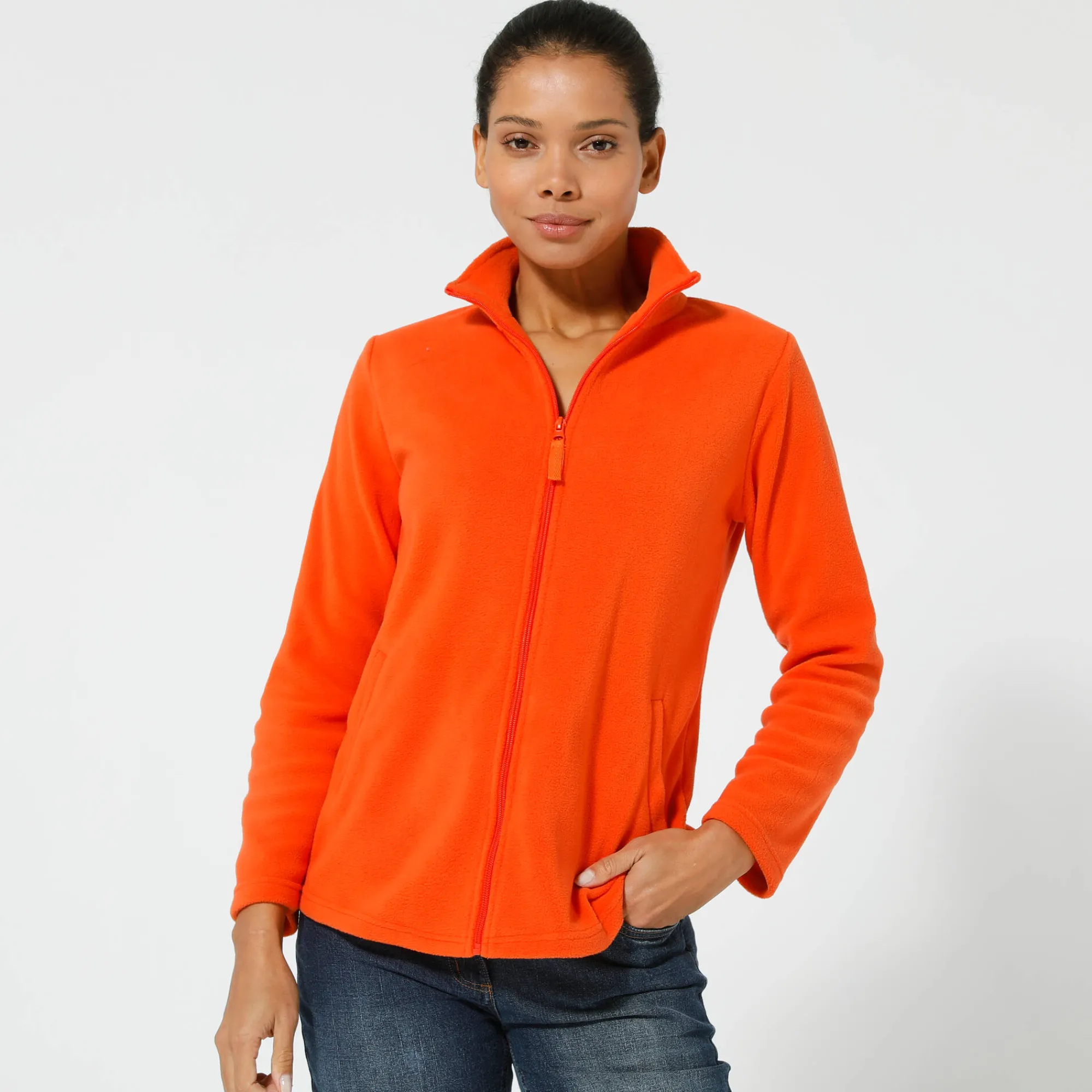 Trui En Vest<Blancheporte Fleecejasje met rits en lange mouwen oranje