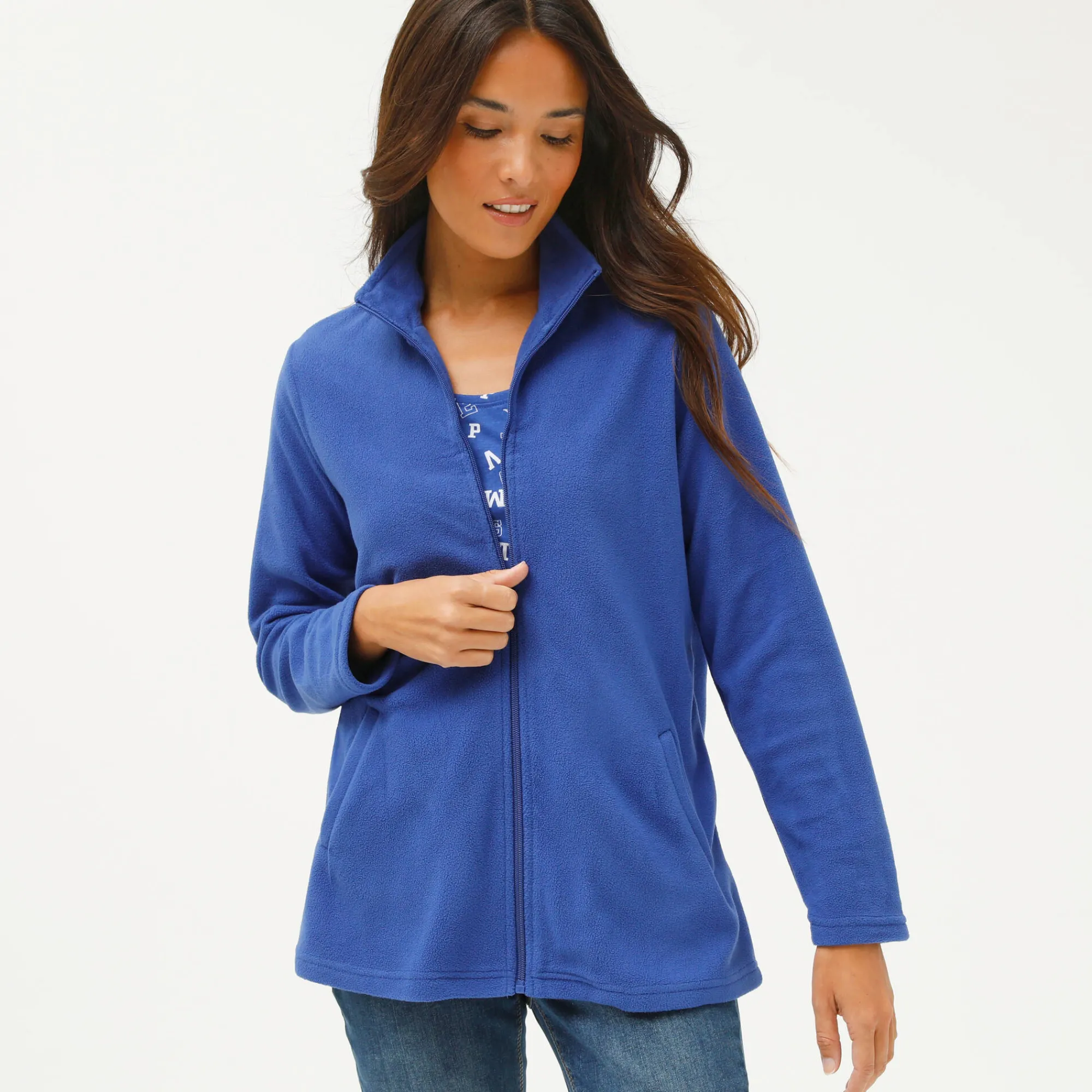 Trui En Vest<Blancheporte Fleecejasje met rits en lange mouwen felblauw