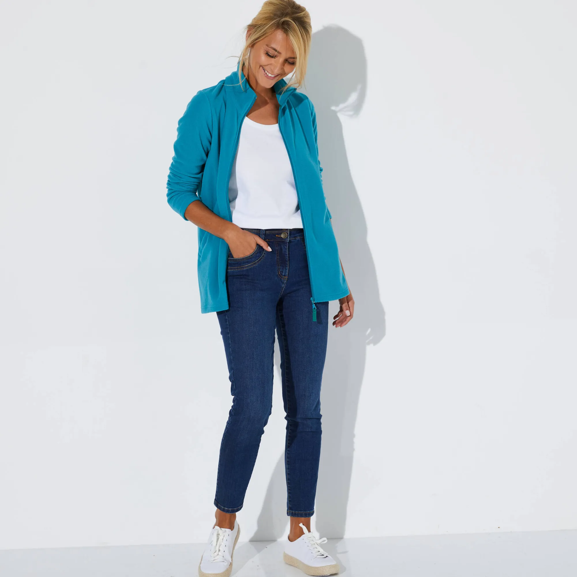 Trui En Vest<Blancheporte Fleecejasje met rits en lange mouwen eendenblauw
