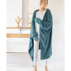 Plaid<Blancheporte Fleeceplaid met kap, speciaal voor tv-kijken pauwblauw