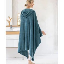 Plaid<Blancheporte Fleeceplaid met kap, speciaal voor tv-kijken pauwblauw