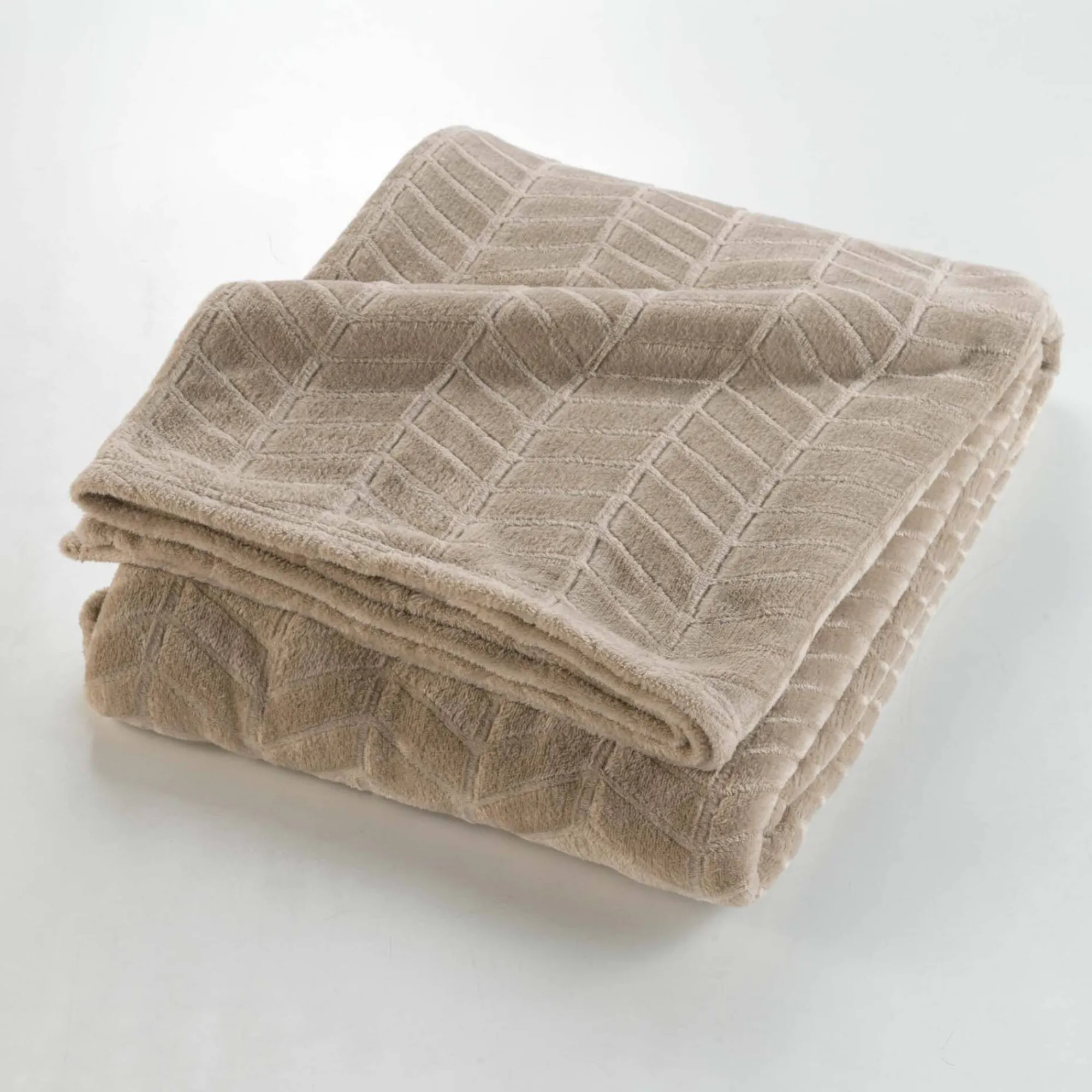 Plaid<Blancheporte Fleeceplaid met reliëf en pluche gevoel taupe