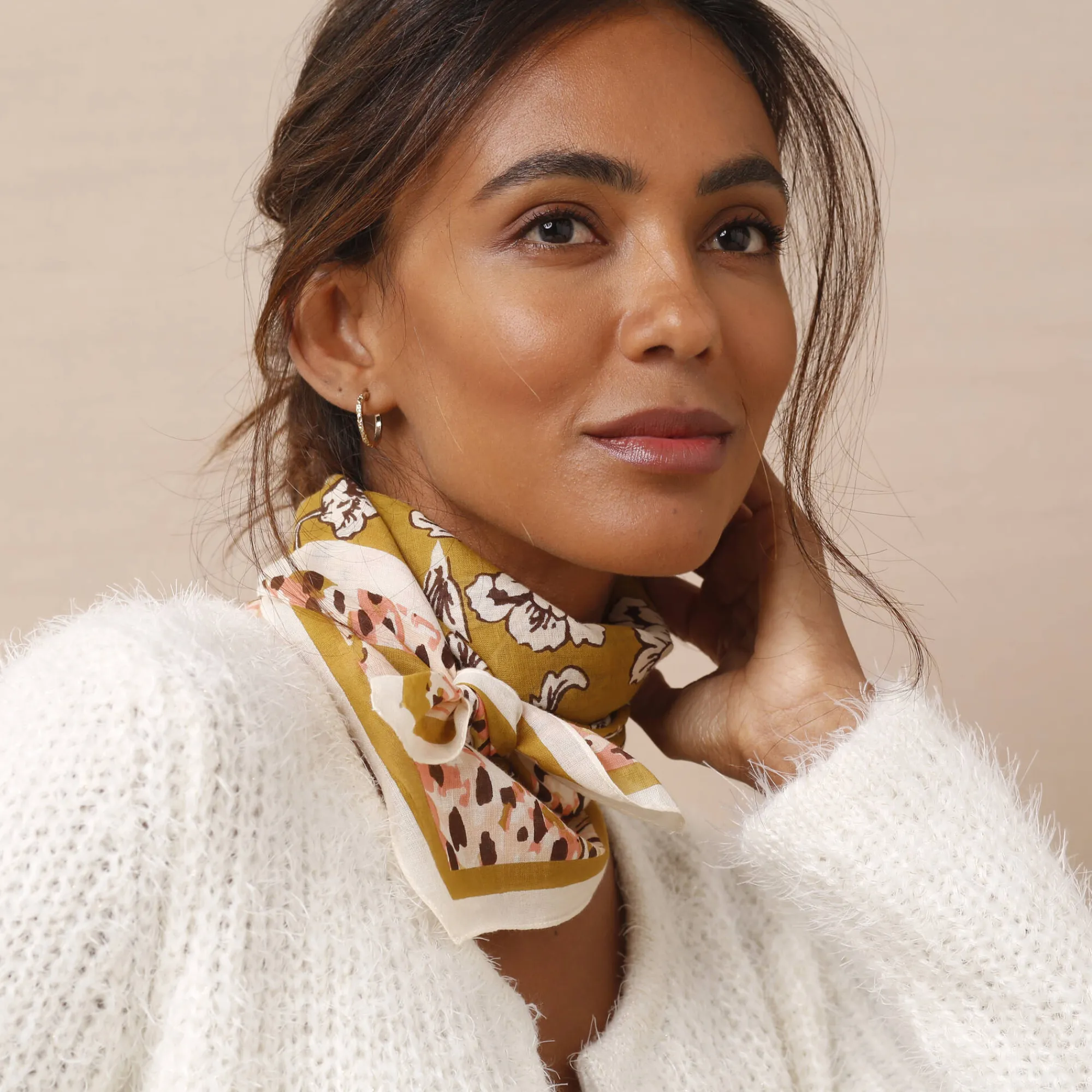 Accessoires En Juwelen<Blancheporte Foulard in katoen met Indische print karamel / roze