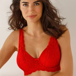 Beha<Confidence Lingerie Foulardbeha in kant en rekbare tule Guspini - met beugels rood