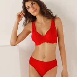 Beha<Confidence Lingerie Foulardbeha in kant en rekbare tule Guspini - met beugels rood