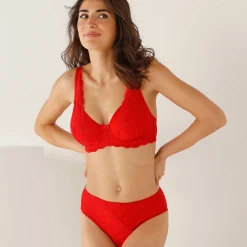 Beha<Confidence Lingerie Foulardbeha in kant en rekbare tule Guspini - met beugels rood