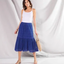 Rok<Blancheporte Fronsrok met kant en macramé blauw