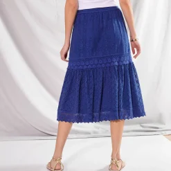 Rok<Blancheporte Fronsrok met kant en macramé blauw
