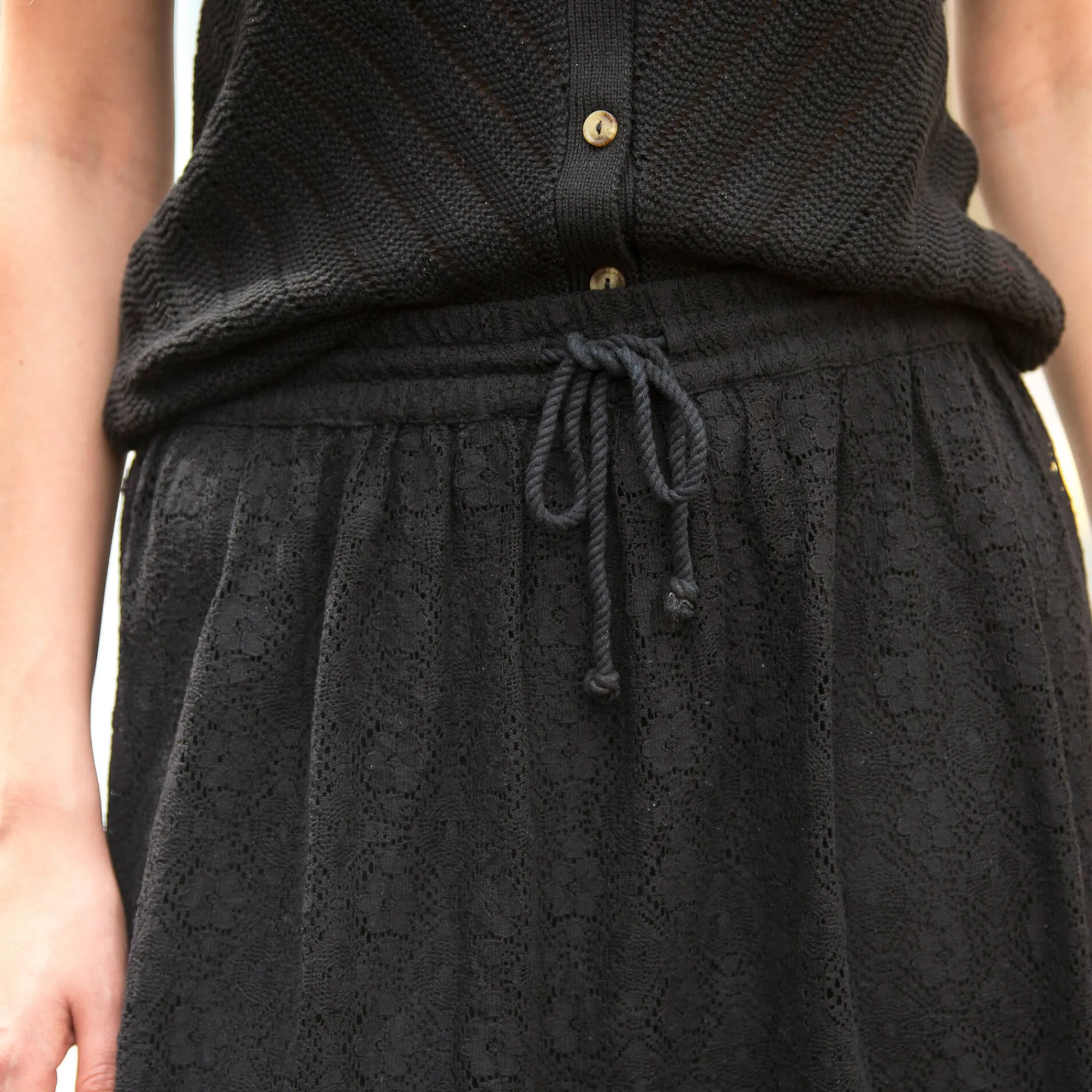 Rok<Blancheporte Fronsrok met kant en macramé zwart