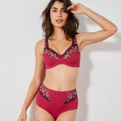 Slip En Shorty<Confidence Lingerie Gaineslip in microvezel en geborduurde tule Caminata kersenrood