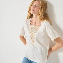 T-Shirt En Topje<Blancheporte Geborduurd boxy T-shirt, korte wijde mouwen ecru