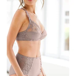 Beha<Confidence Lingerie Geborduurde beha in microvezel zonder beugels Sienne - set van 2 taupe + wit