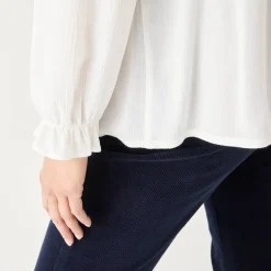 Bloes En Tuniek<Blancheporte Geborduurde bloes met ruchekraag, crepon ecru / marine