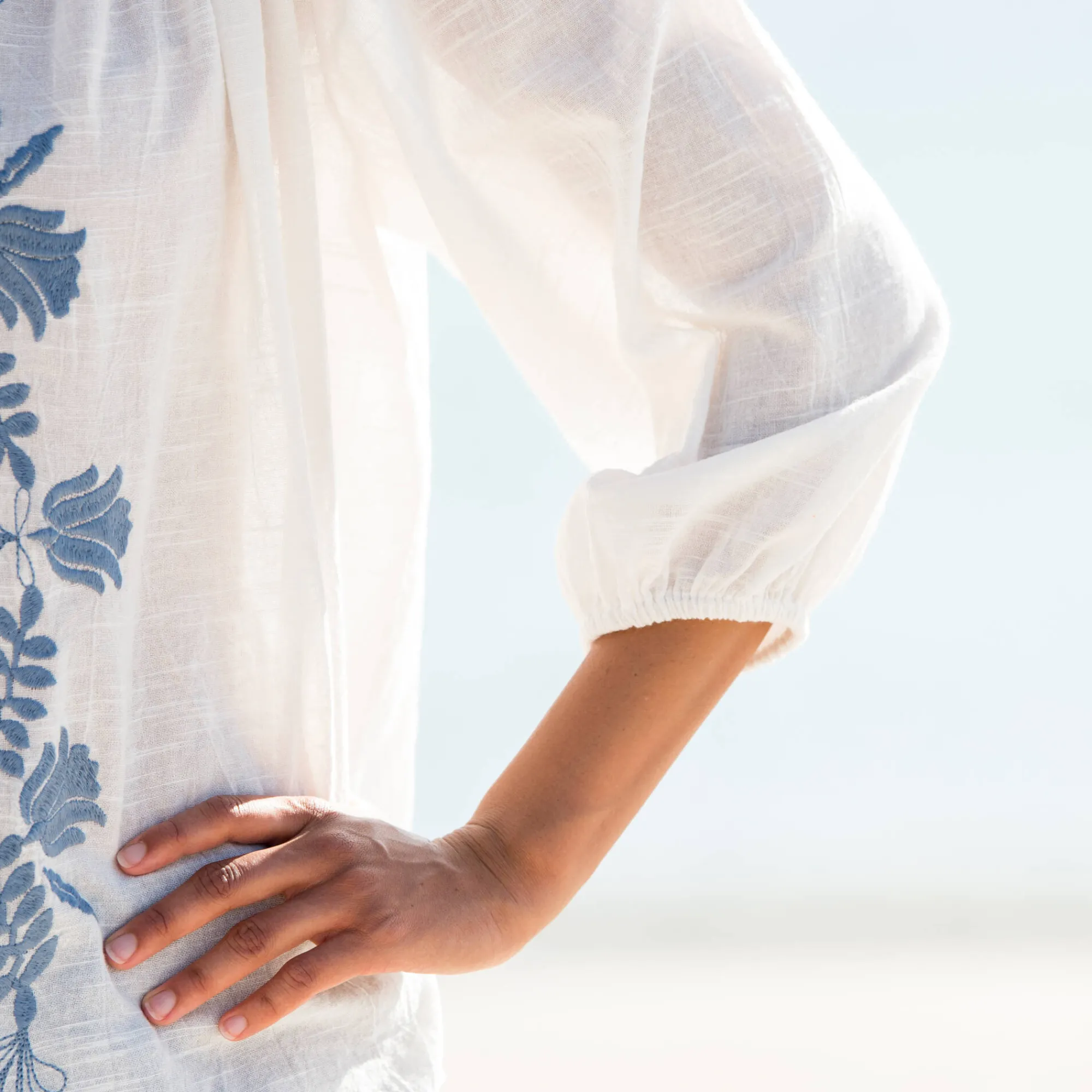 Bloes En Tuniek<Blancheporte Geborduurde bloes, 3/4-mouwen ecru / blauw