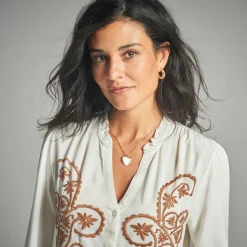 Bloes En Tuniek<Lora Zellini Geborduurde bloes, viscose ecru / karamel