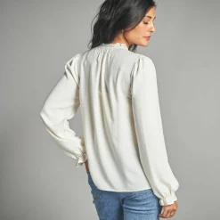 Bloes En Tuniek<Lora Zellini Geborduurde bloes, viscose ecru / karamel