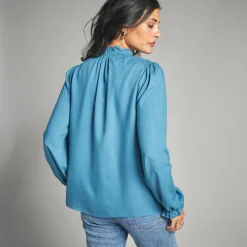 Bloes En Tuniek<Lora Zellini Geborduurde bloes, viscose grijsblauw / ecru