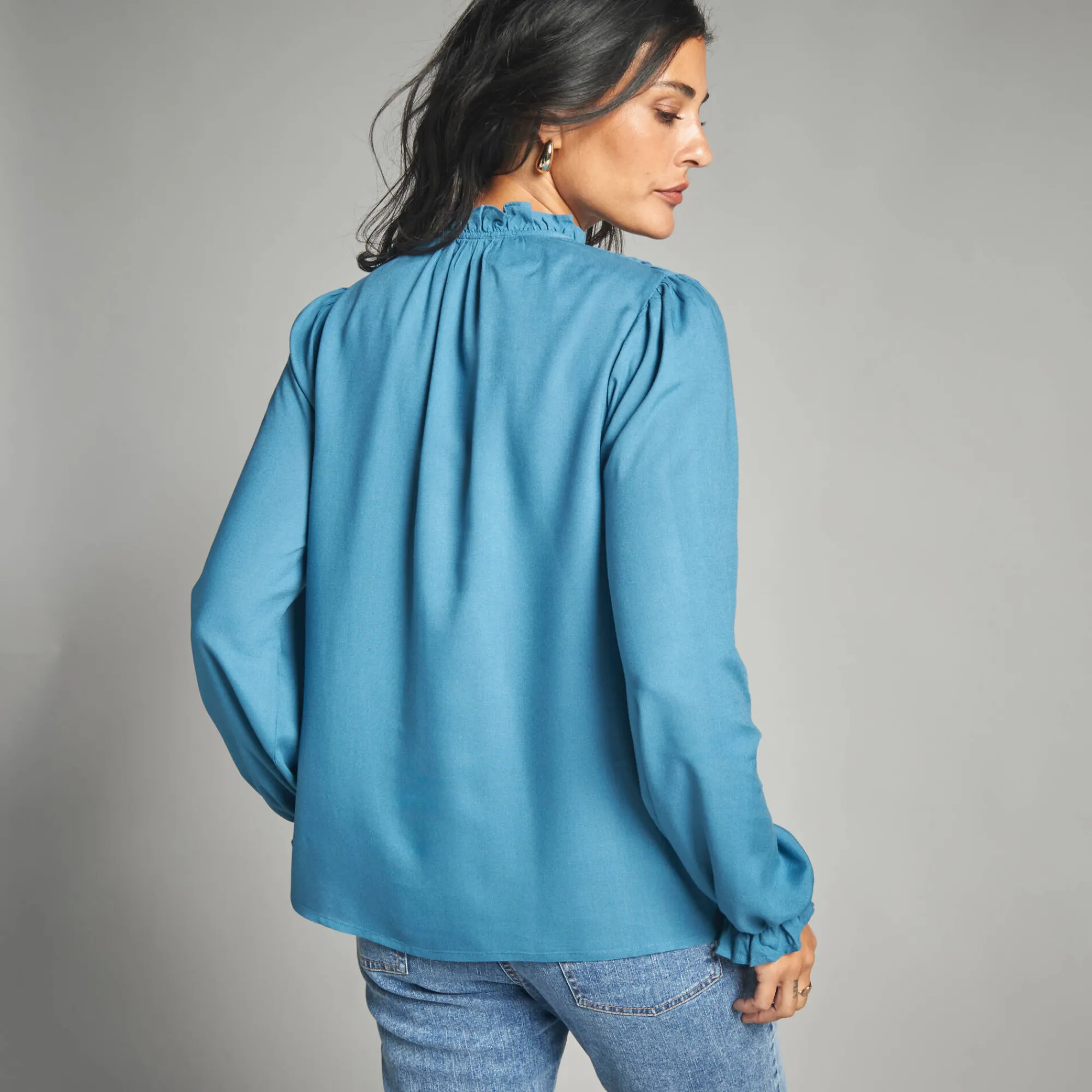Bloes En Tuniek<Lora Zellini Geborduurde bloes, viscose grijsblauw / ecru