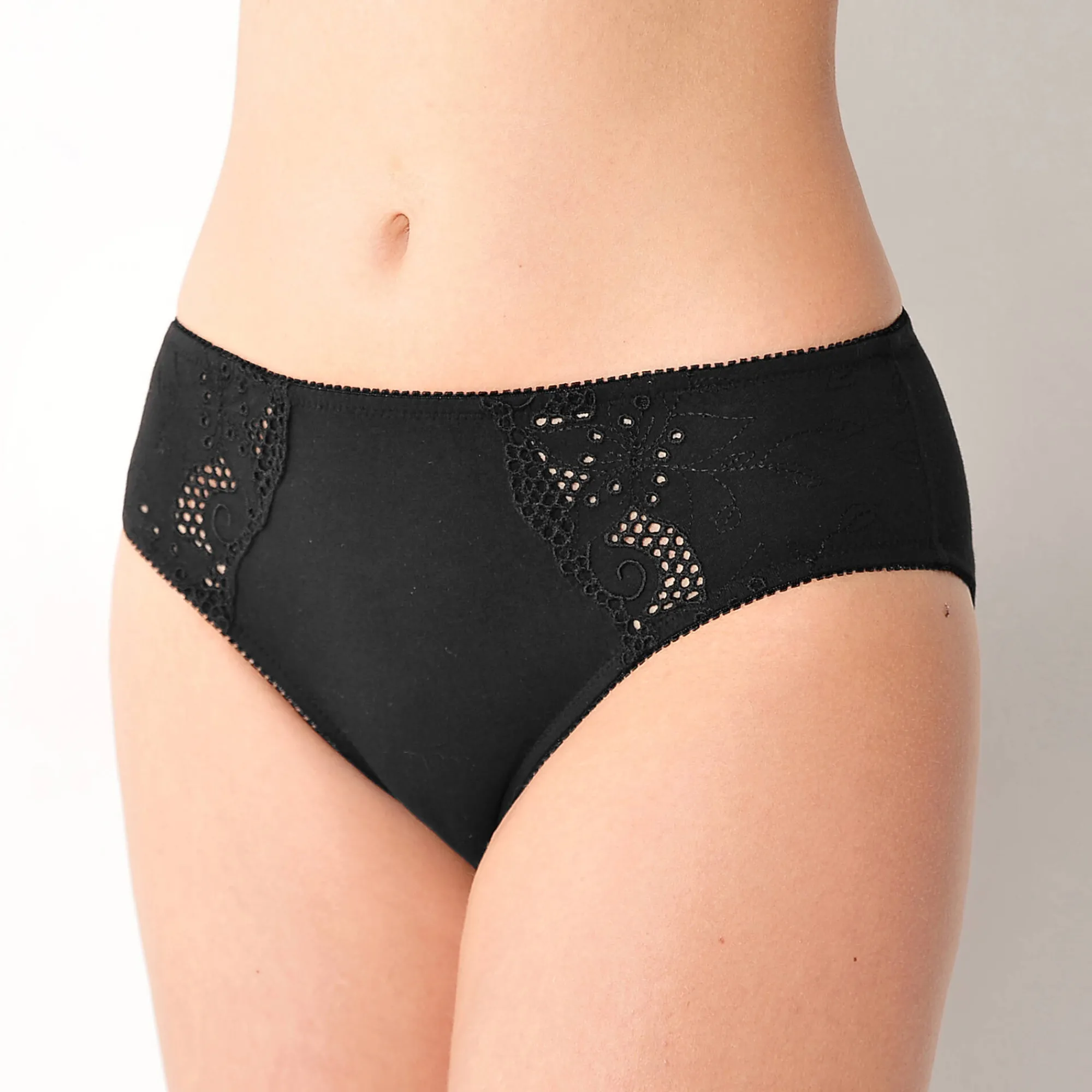 Slip En Shorty<Confidence Lingerie Geborduurde effen midislip in katoen Olbia - set van 2 zwart