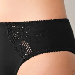 Slip En Shorty<Confidence Lingerie Geborduurde effen midislip in katoen Olbia - set van 2 zwart