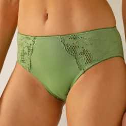Slip En Shorty<Confidence Lingerie Geborduurde effen midislip in katoen Olbia - set van 2 groen