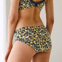 Slip En Shorty<Confidence Lingerie Geborduurde midislip in katoen met bloemenprint Olbia - set van 2 marine / geel