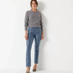 Broek<Blancheporte Gecoate rechte broek grijsblauw