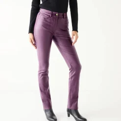 Broek<Blancheporte Gecoate rechte broek pruim