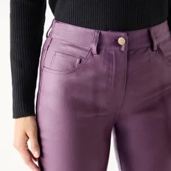 Broek<Blancheporte Gecoate rechte broek pruim