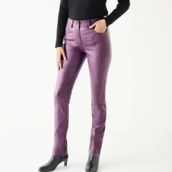 Broek<Blancheporte Gecoate rechte broek pruim