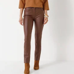 Broek<Blancheporte Gecoate rechte broek chocolade